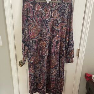 Canon Pink and Brown Paisley Long Sleeve Dress